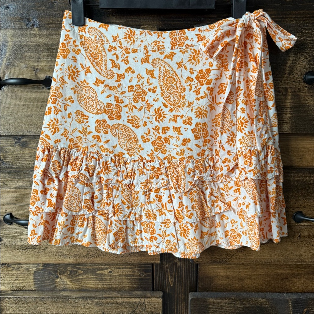 Forever 21 Orange Ruffled Wrap Mini Skirt